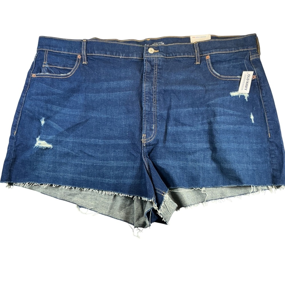 Old Navy Sky‎ Hi A-Line Shorts Plus 28W High Rise Distressed Dark Wash NWT